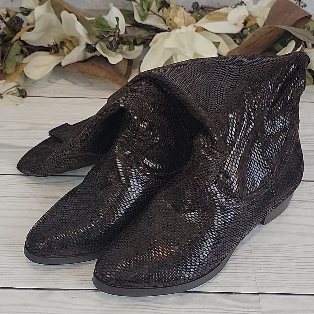 Honey Bee knee high python textured fabric boots … - image 16